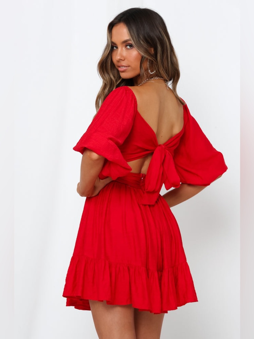 Hello Molly Red Backless Tie-Back Mini Dress